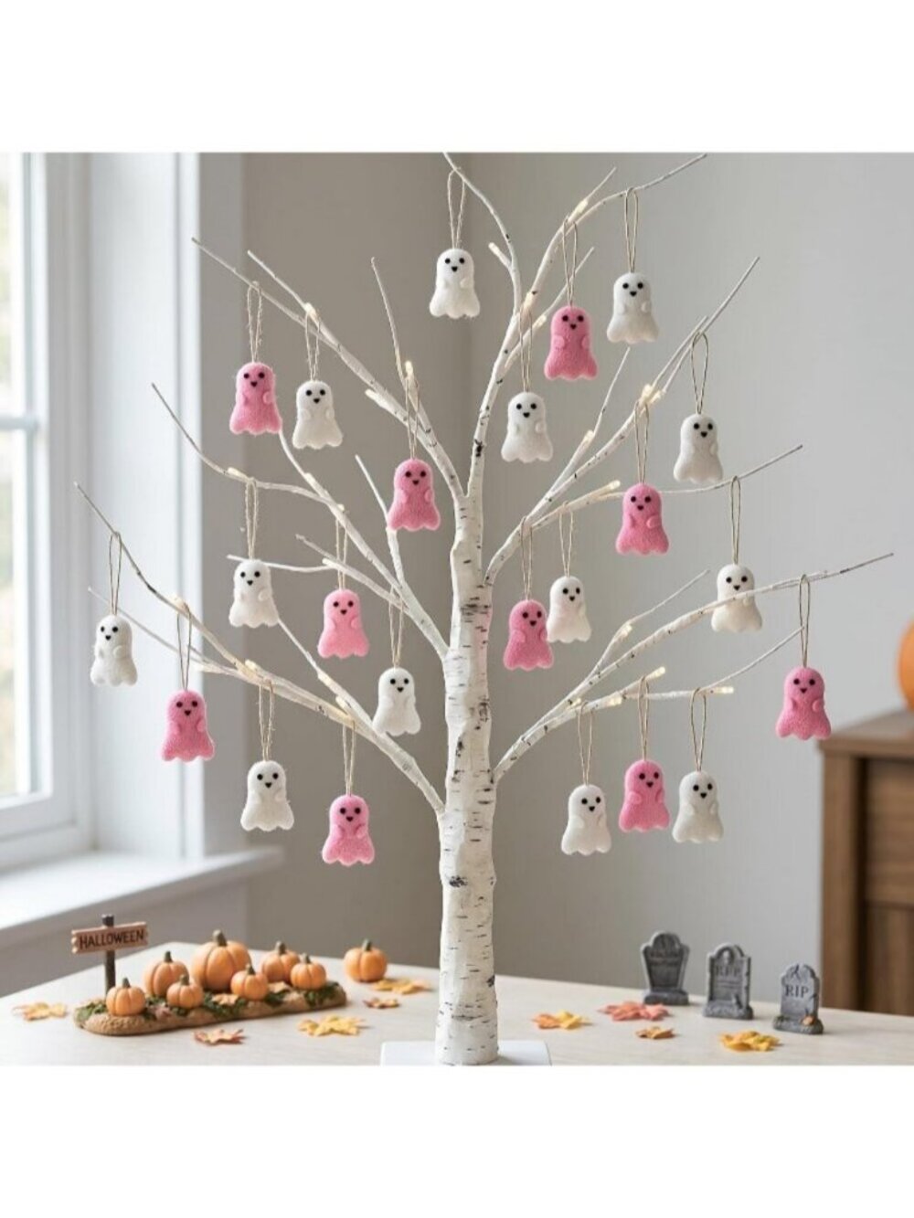 24 Pcs Halloween Ghost Hanging Ornaments Small Tree Decoration 2.4" White Pink - Picture 6 of 7